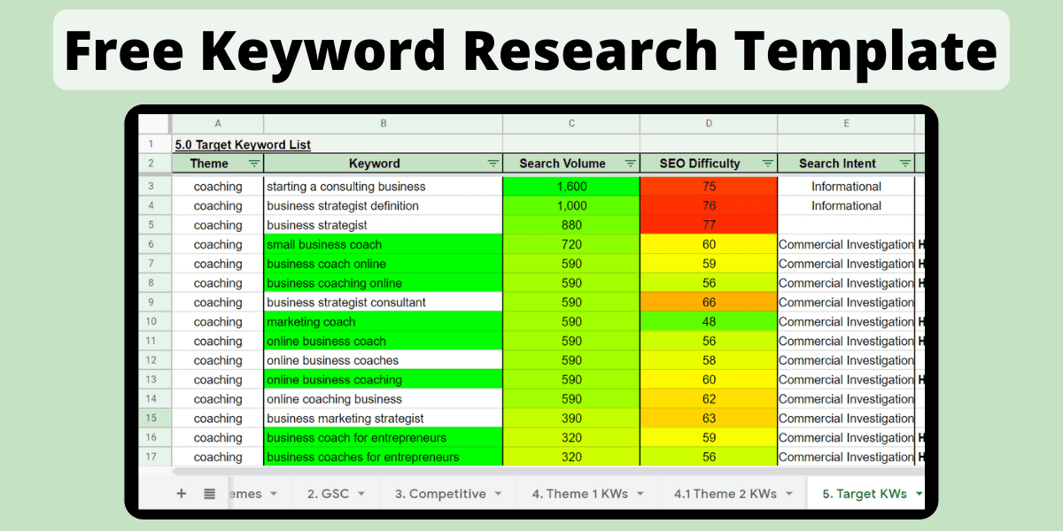 free SEO keyword template